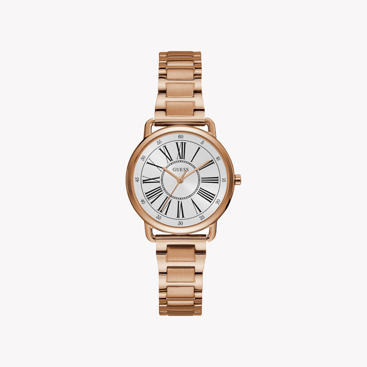 GUESS W1148L3 ROSE GOLD ELEGANCE - TIMELESS CHIC WOMEN'S WATCH with White Dial & Stainless Steel Band