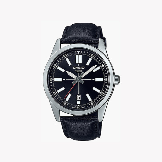 CASIO MTP-VD02L-1E SPORTY ELEGANCE - MEN'S BLACK DIAL LEATHER STRAP WATCH-i-Watch-2