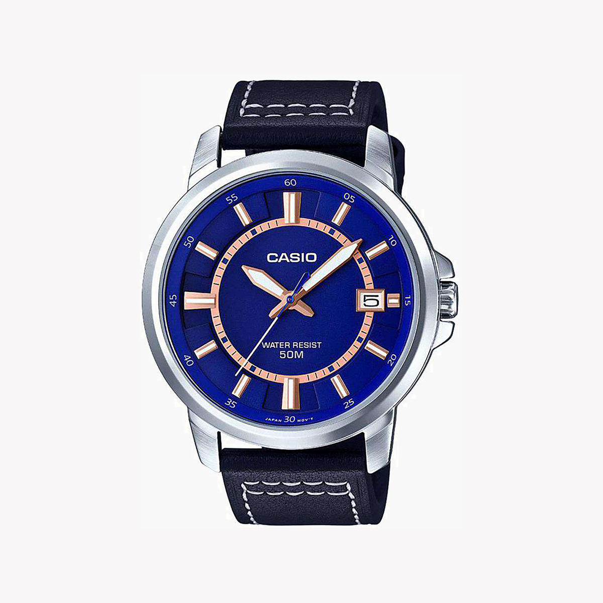 CASIO MTP-E130L-2A BOLD PERFORMANCE - MODERN TIMEPIECE FOR MEN WITH BLUE DIAL & LEATHER STRAP
