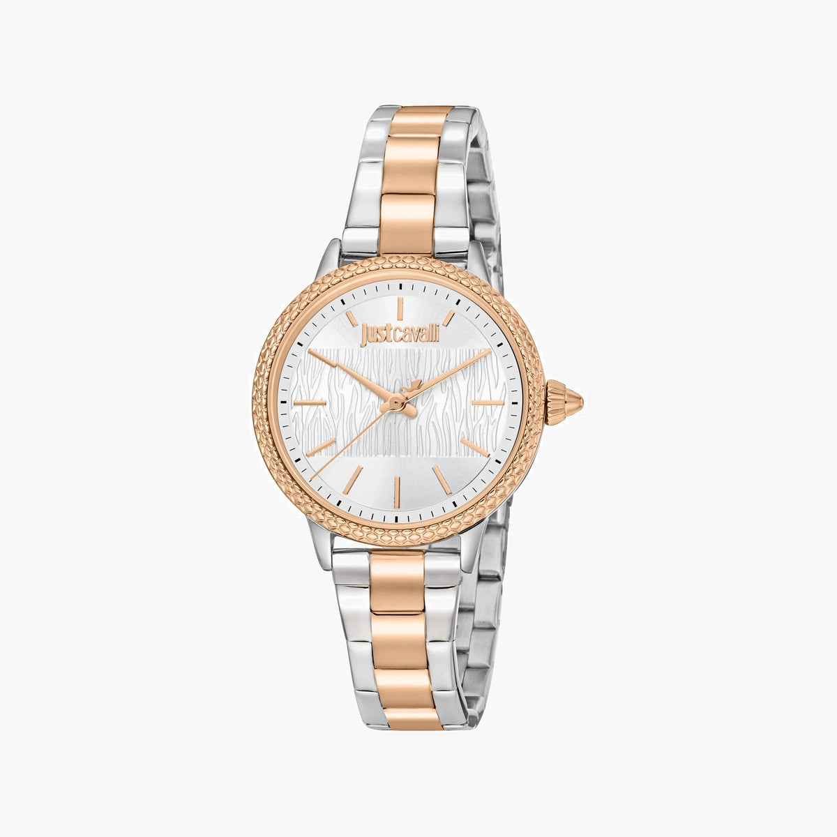 JUST CAVALLI Women's Watch with Silver & Rose Gold Stainless Steel Case and Silver & Rose Gold Stainless Steel Band
