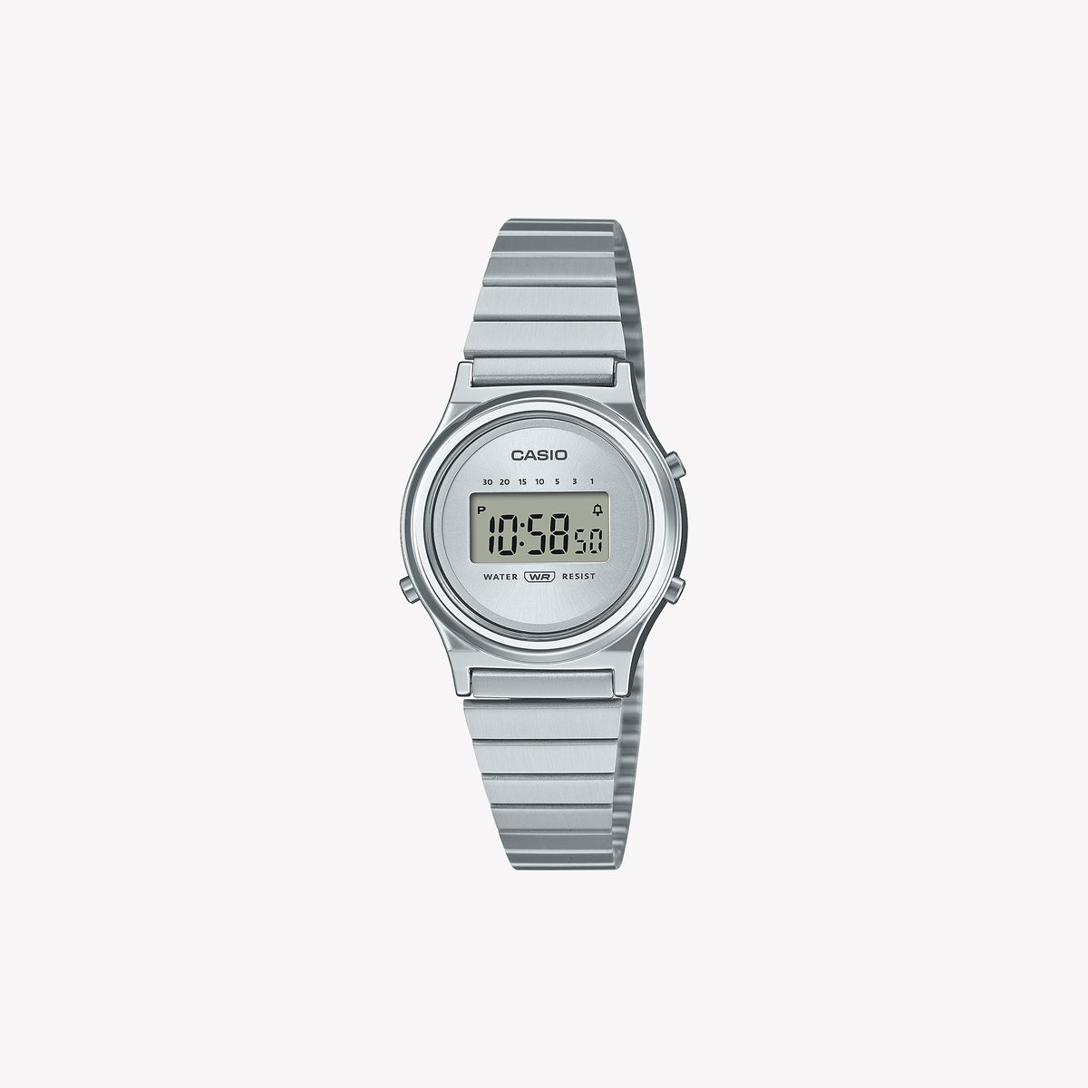 CASIO Women's Watch with Silver Chrome Plated Resin Case and Silver Stainless Steel Band