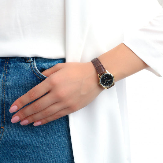 CASIO Women's Watch with Gold Stainless Steel Case and Brown Leather Band-i-Watch-2