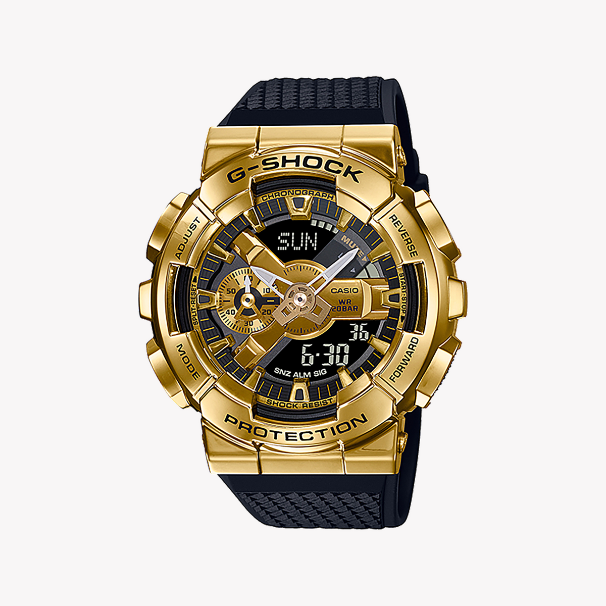 CASIO G-SHOCK GM-110G-1A9DR - BOLD GOLD ADVENTURER Men's Watch with Black Resin Band