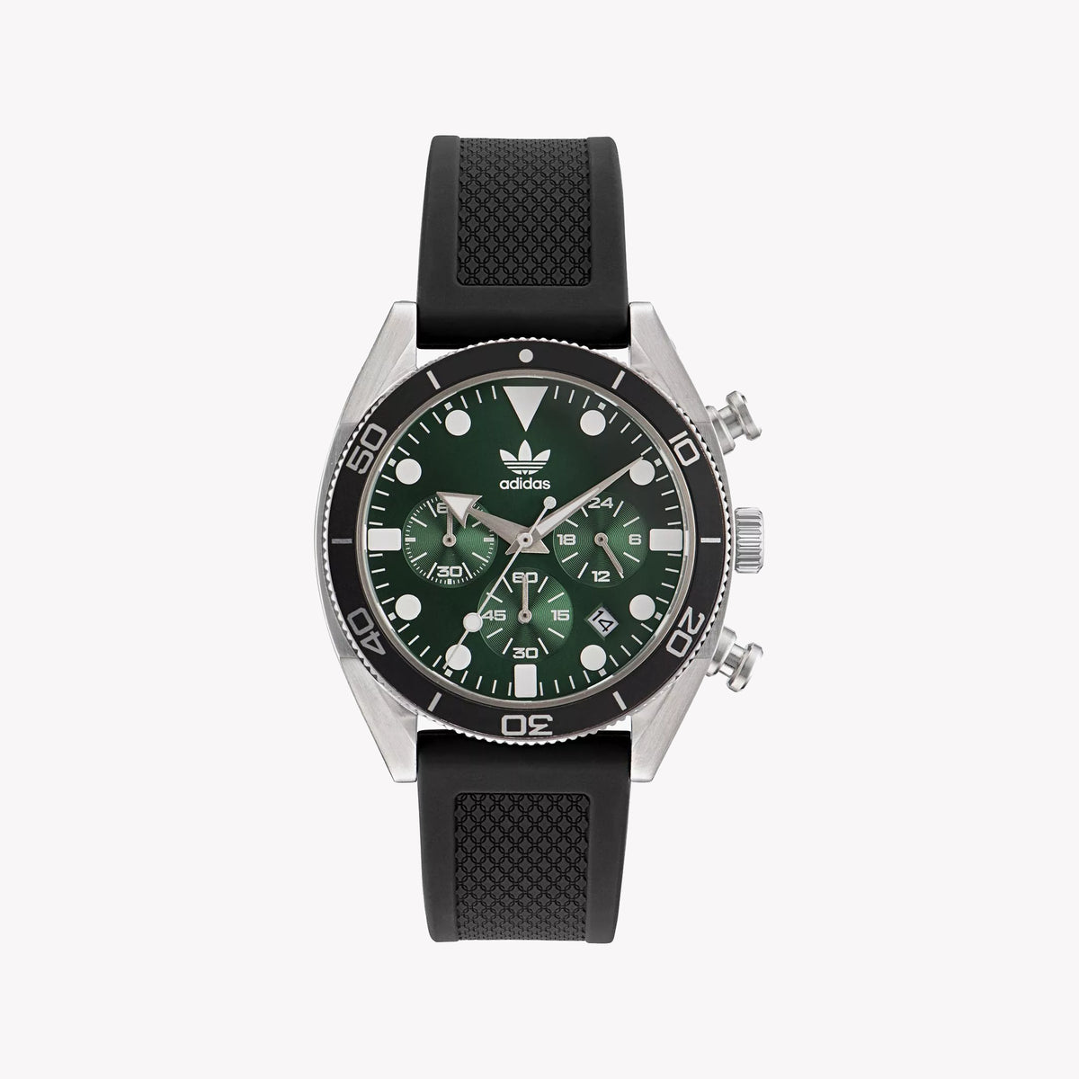 Adidas Men's Silver/Black Silicone Watch, Green Dial | Aofh23005