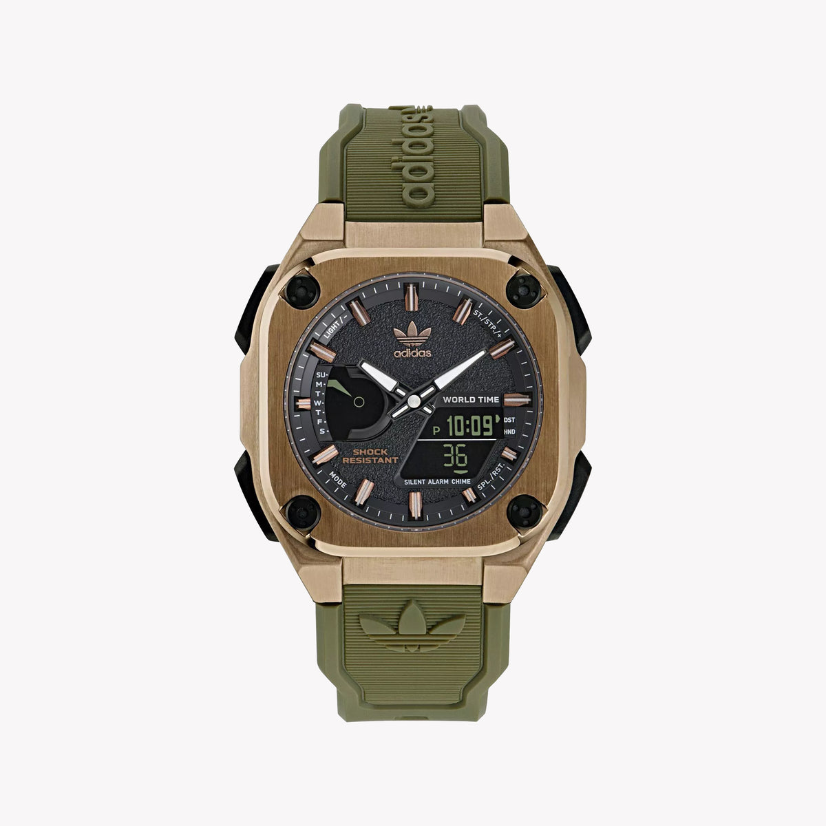 Adidas Unisex Stainless Steel/Rose Gold, Rubber/Green | Aofh23502