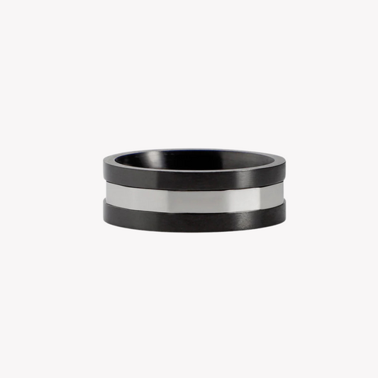 Zink Men's Black & Silver Stainless Steel Ring | Zjrg037s