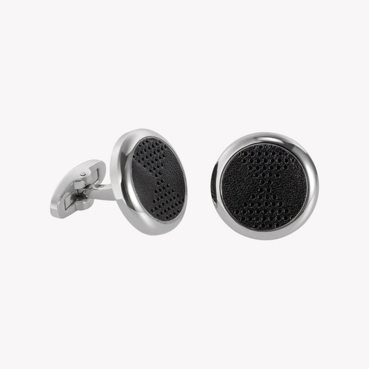Zink Men's Stainless Steel & Black Leather Cufflink | Zjcl002s