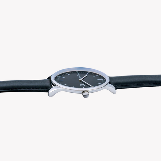 Pierre Cardin Men's Black Leather Watch, Silver Case | Cba.4002