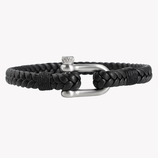 Zink Men's Black & Silver Stainless Steel & Leather Bracelet | Zjbc044sm