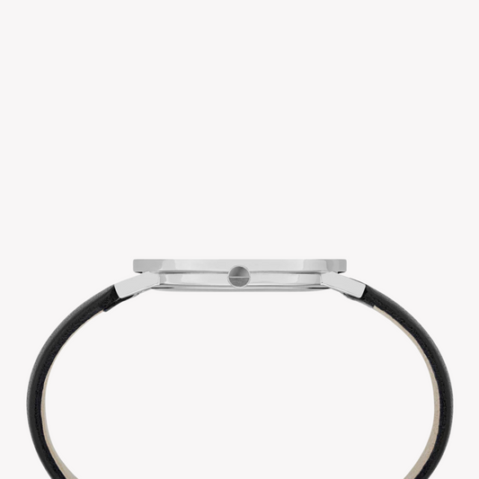 PIERRE CARDIN Damenuhr mit silbernem Edelstahlgehäuse und schwarzem Lederarmband