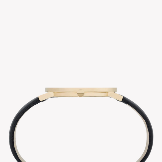 PIERRE CARDIN Damenuhr mit goldenem Edelstahlgehäuse und schwarzem Lederarmband