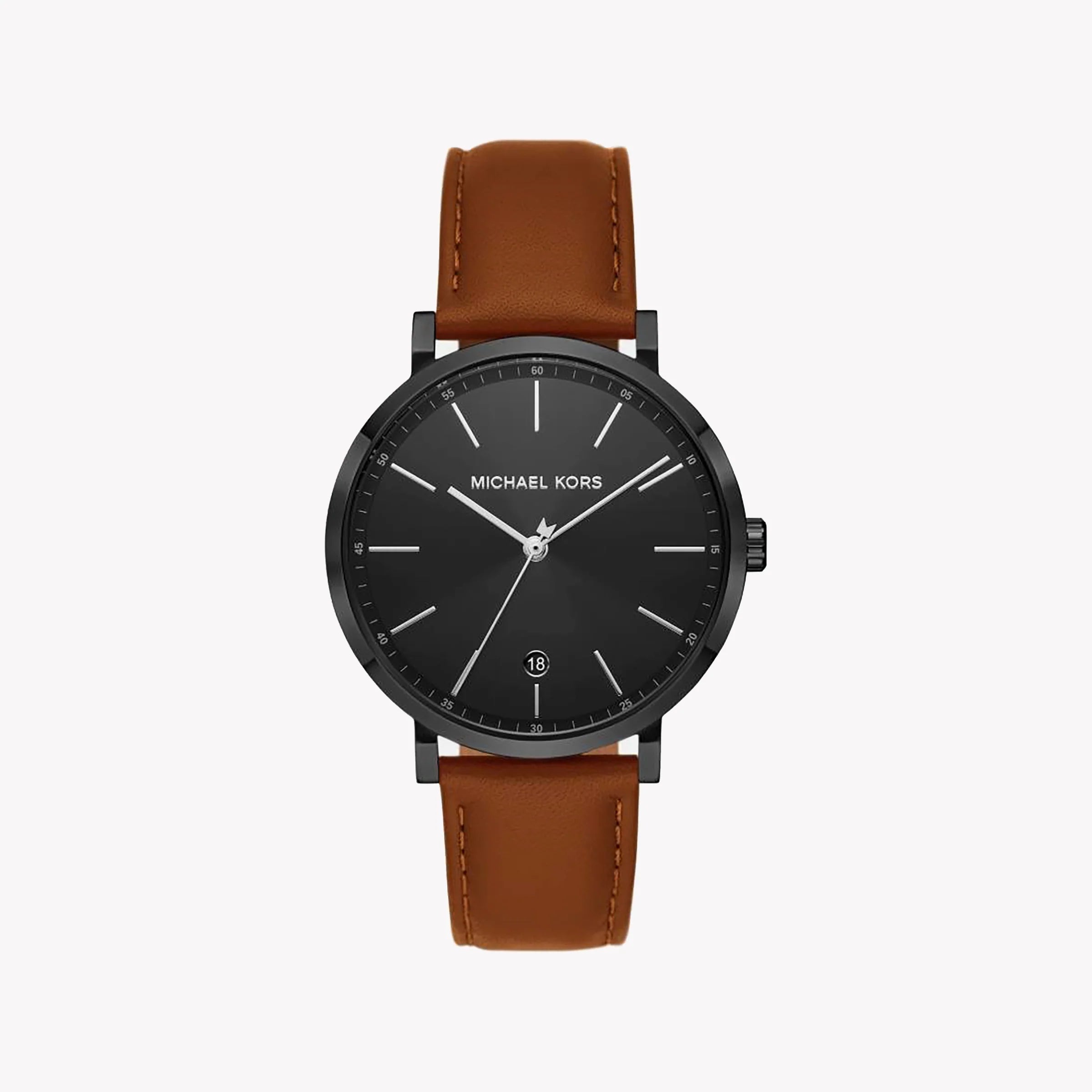 Michael Kors Men's Black Watch, Brown Leather Band Mk8739 – i-Watch