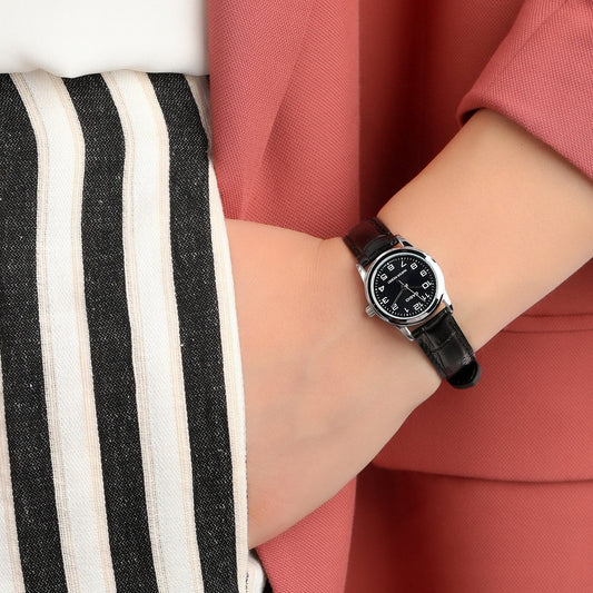 CASIO Women's Watch with Silver Stainless Steel Case and Black Leather Band-i-Watch-2