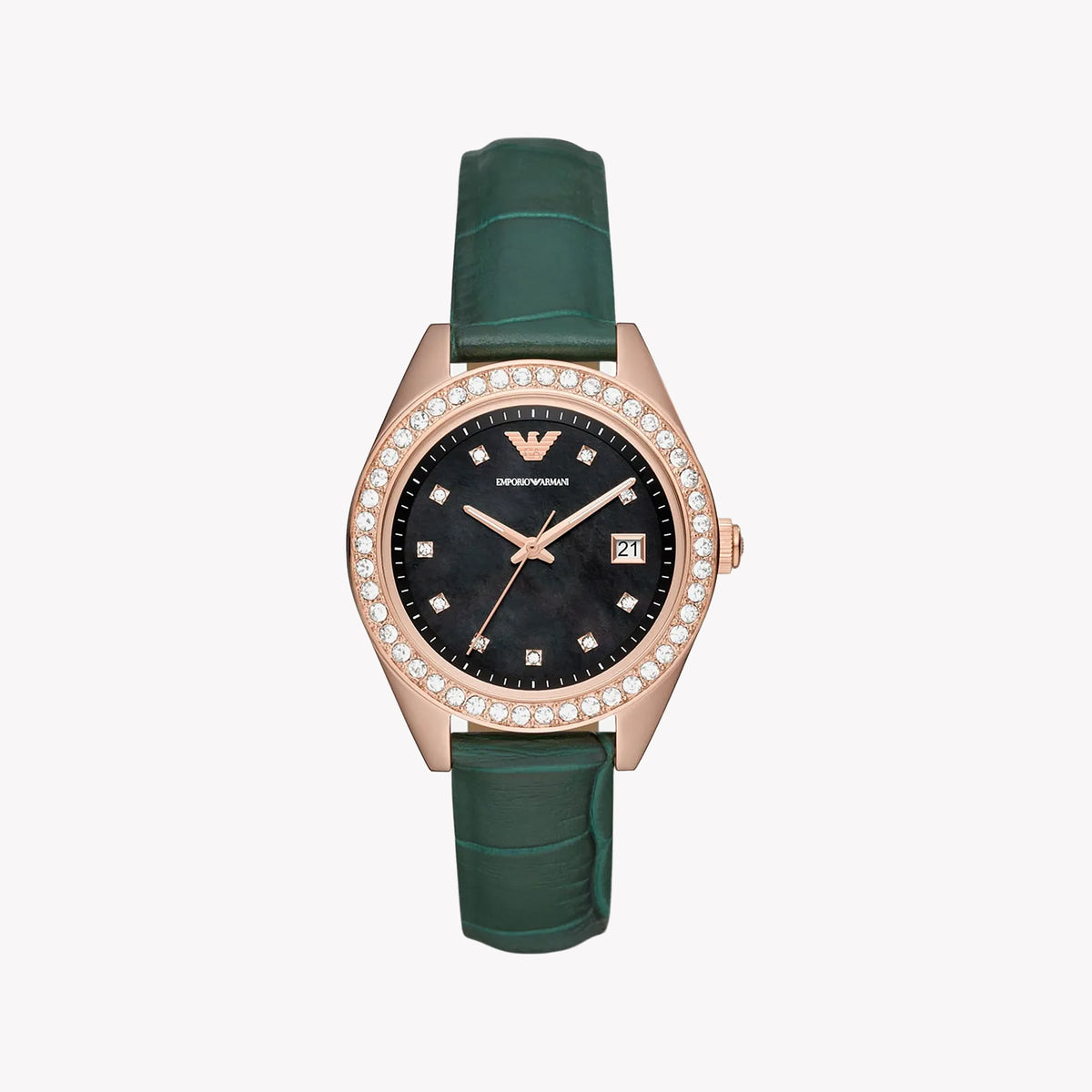 EMPORIO ARMANI AR11506 - ELEGANT ROSE GOLD & GREEN LEATHER WOMEN'S WATCH