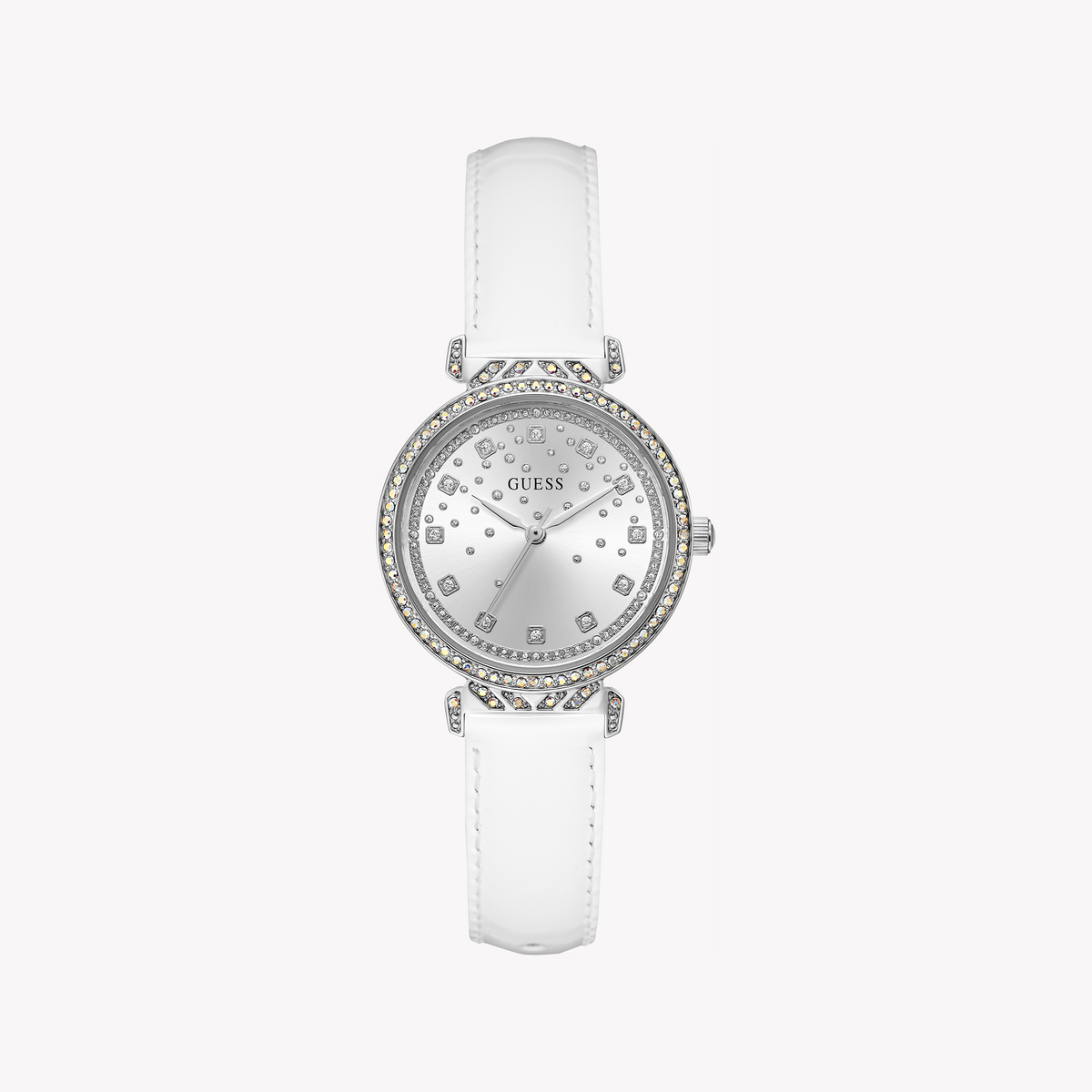 GUESS GW0764L4 - CHIC RADIANCE - ELEGANT WOMEN'S WATCH WITH STYLISH SILVER DIAL AND WHITE LEATHER BAND