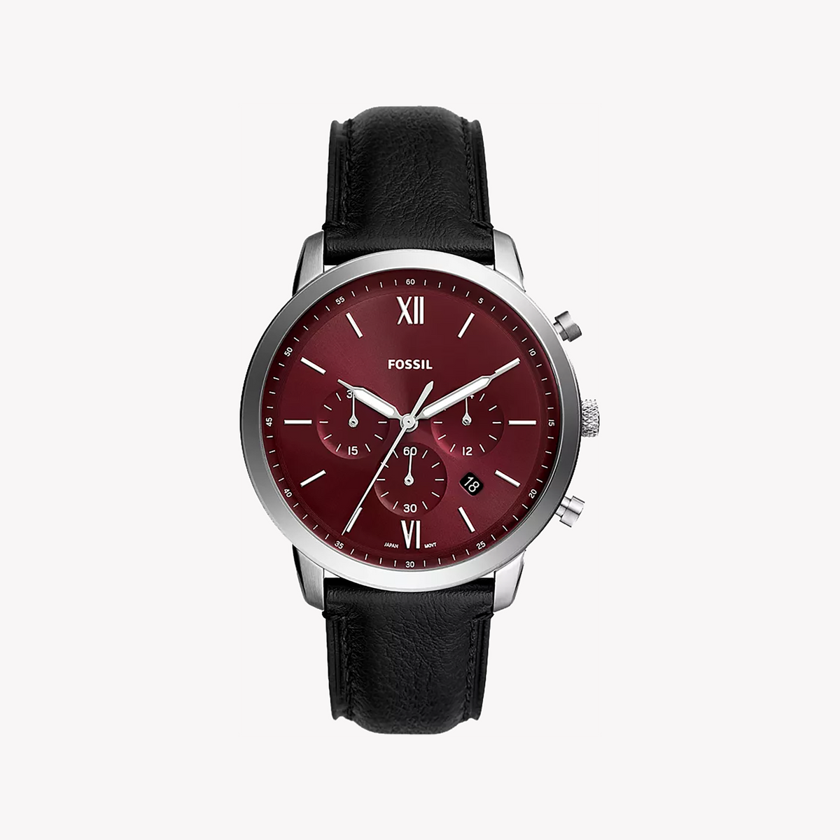 FOSSIL FS6016 TIMELESS ELEGANCE - MEN'S WATCH WITH BURGUNDY DIAL & BLACK LEATHER BAND