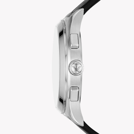 EMPORIO ARMANI AR11530 - SOPHISTICATED SILVER STAINLESS STEEL MEN'S WATCH WITH BLACK LEATHER BAND-i-Watch-2