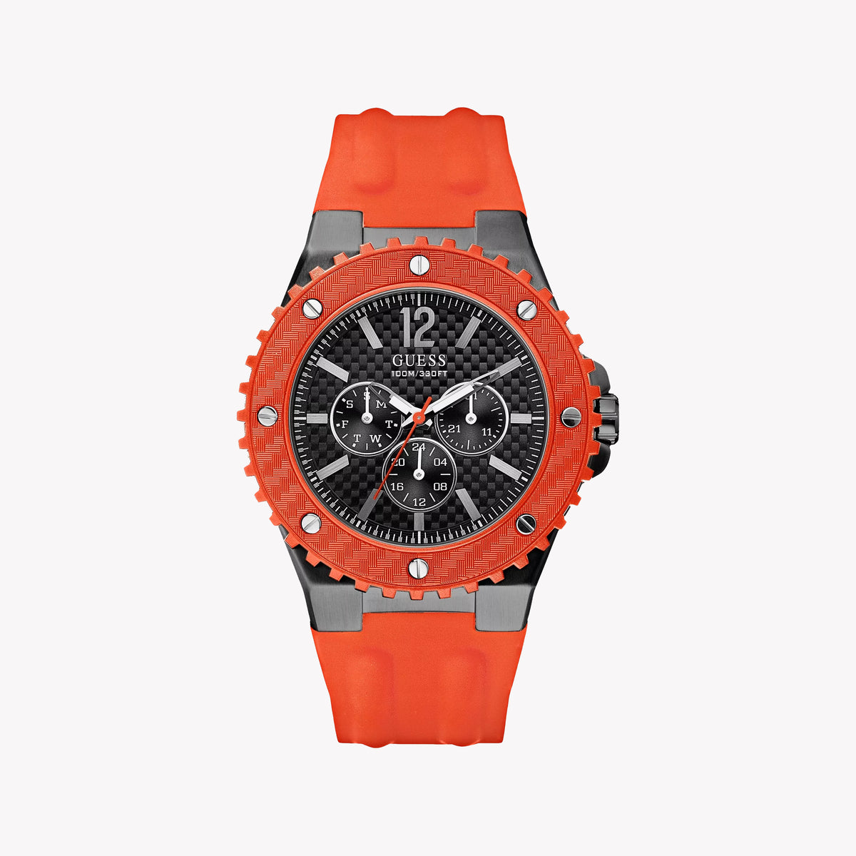 GUESS W11619G4 VIBRANT ADVENTURE - BOLD ORANGE UNISEX WATCH WITH BLACK DIAL & SILICONE BAND