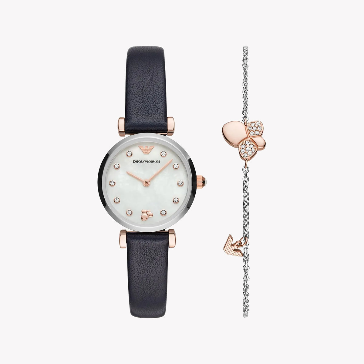 EMPORIO ARMANI AR80036 - ELEGANTLY TIMELESS WOMEN'S WATCH WITH NAVY LEATHER BAND & SILVER STAINLESS STEEL