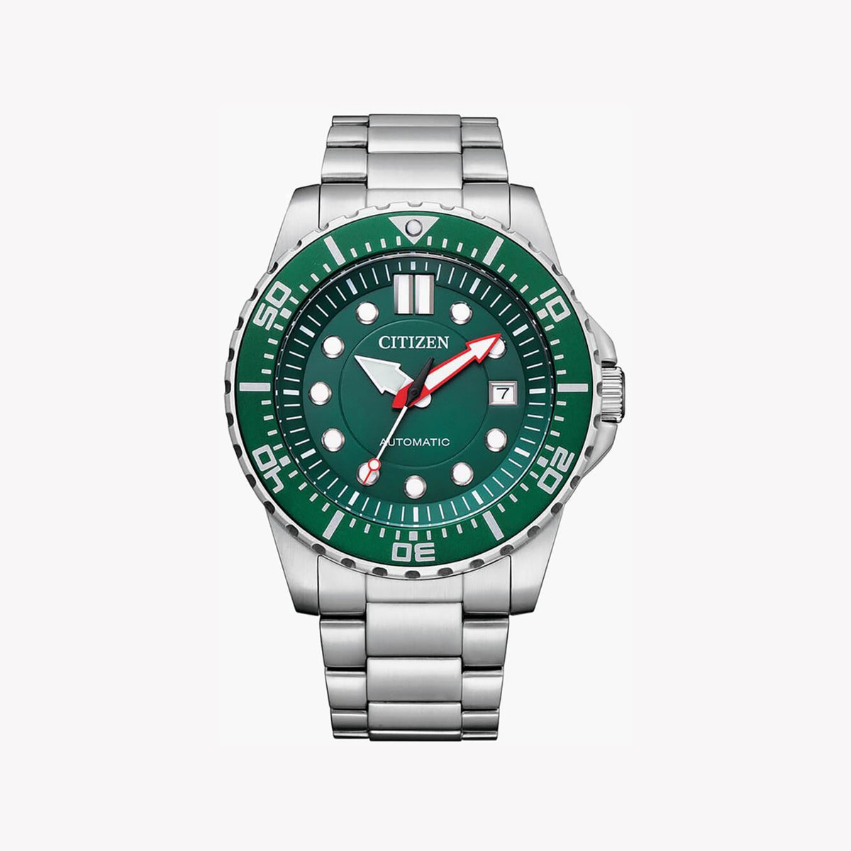 CITIZEN NJ0129-87X - STRIKING AUTOMATIC TIMEPIECE FOR MEN WITH GREEN DIAL & POLISHED SILVER BAND