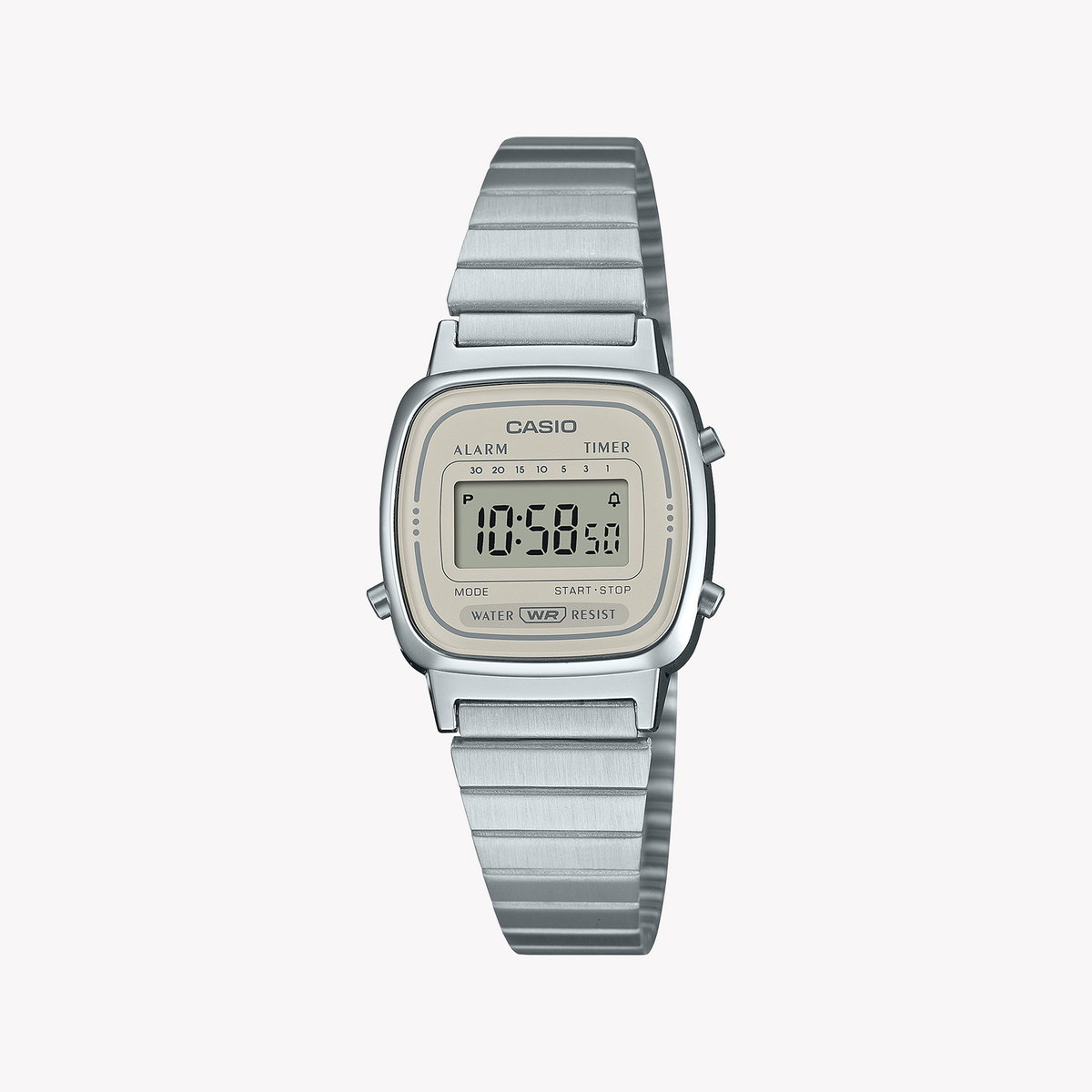 CASIO LA-670WEA-8AEF - ELEGANTLY FUNCTIONAL FEMME TIMEPIECE Digital Watch with sleek silver case and versatile resin band.