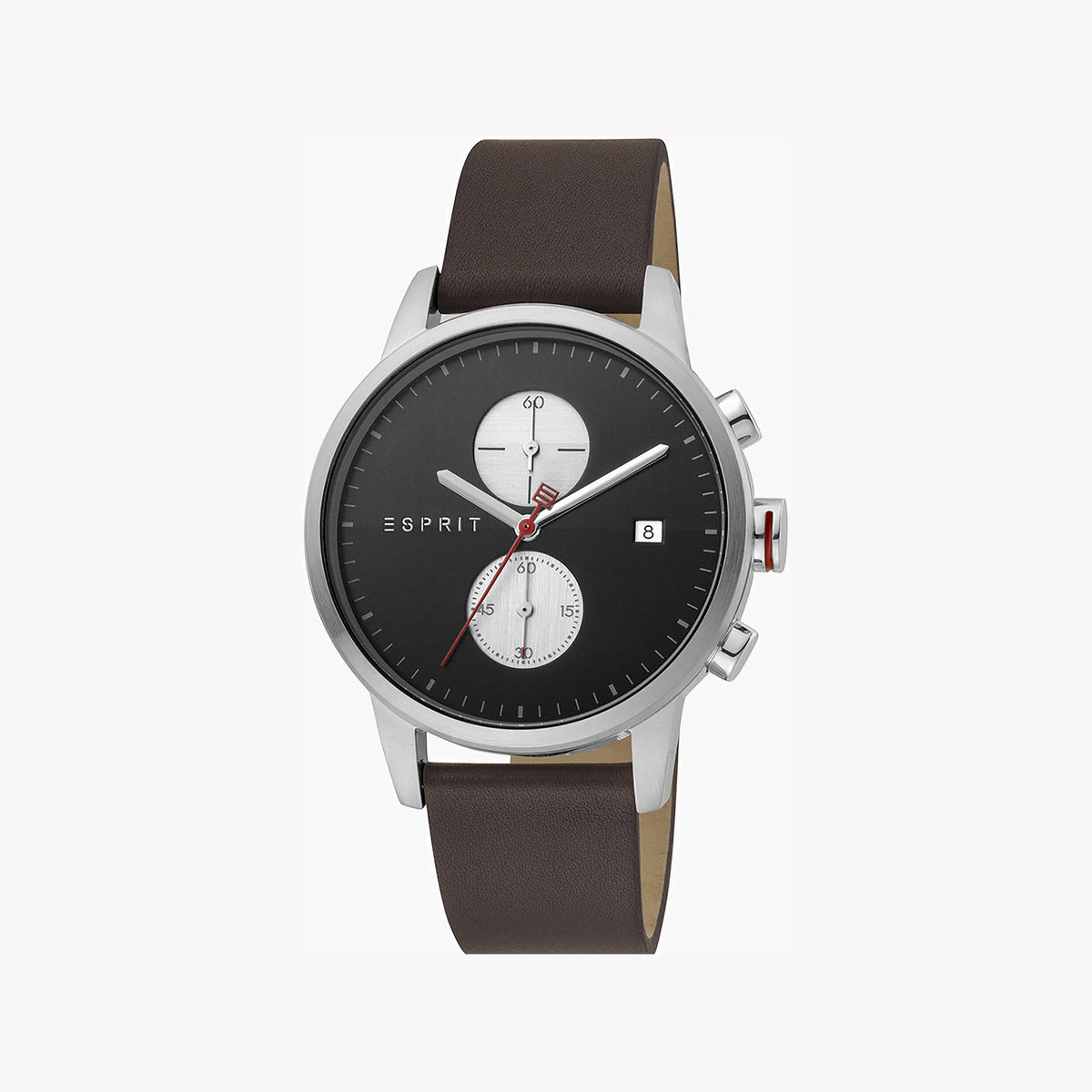 ESPRIT MEN'S ELEGANCE - STUNNING BROWN LEATHER & BLACK DIAL STAINLESS STEEL WATCH