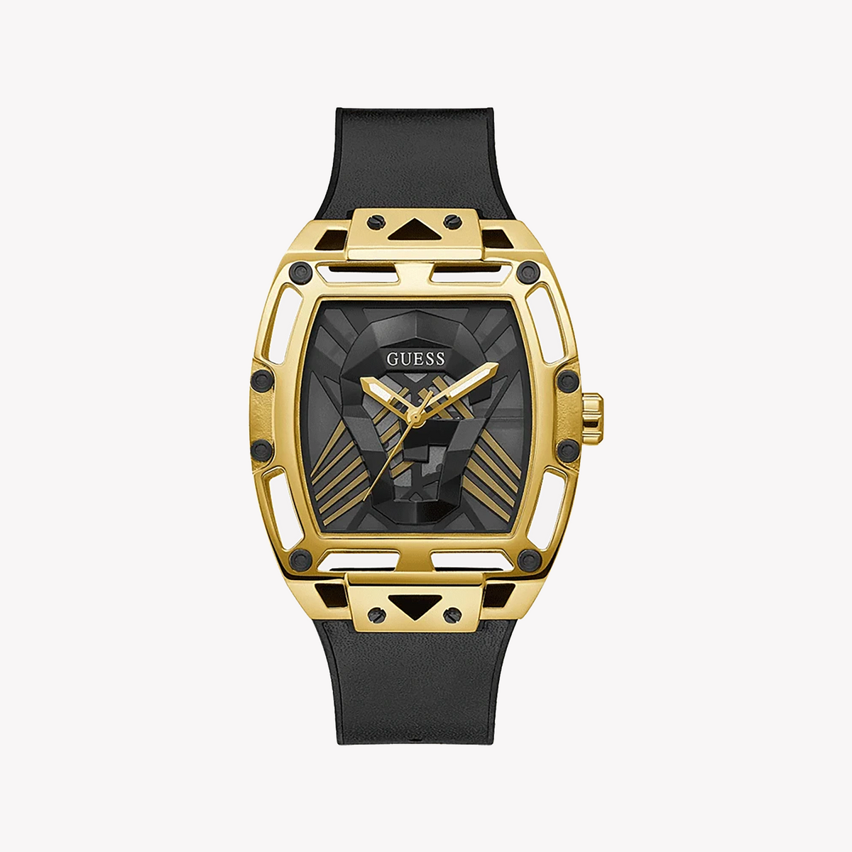 GUESS GW0500G1 GOLDEN SOPHISTICATION - MODERN MEN'S TIMEPIECE with Black Rubber Band & Bold Dial