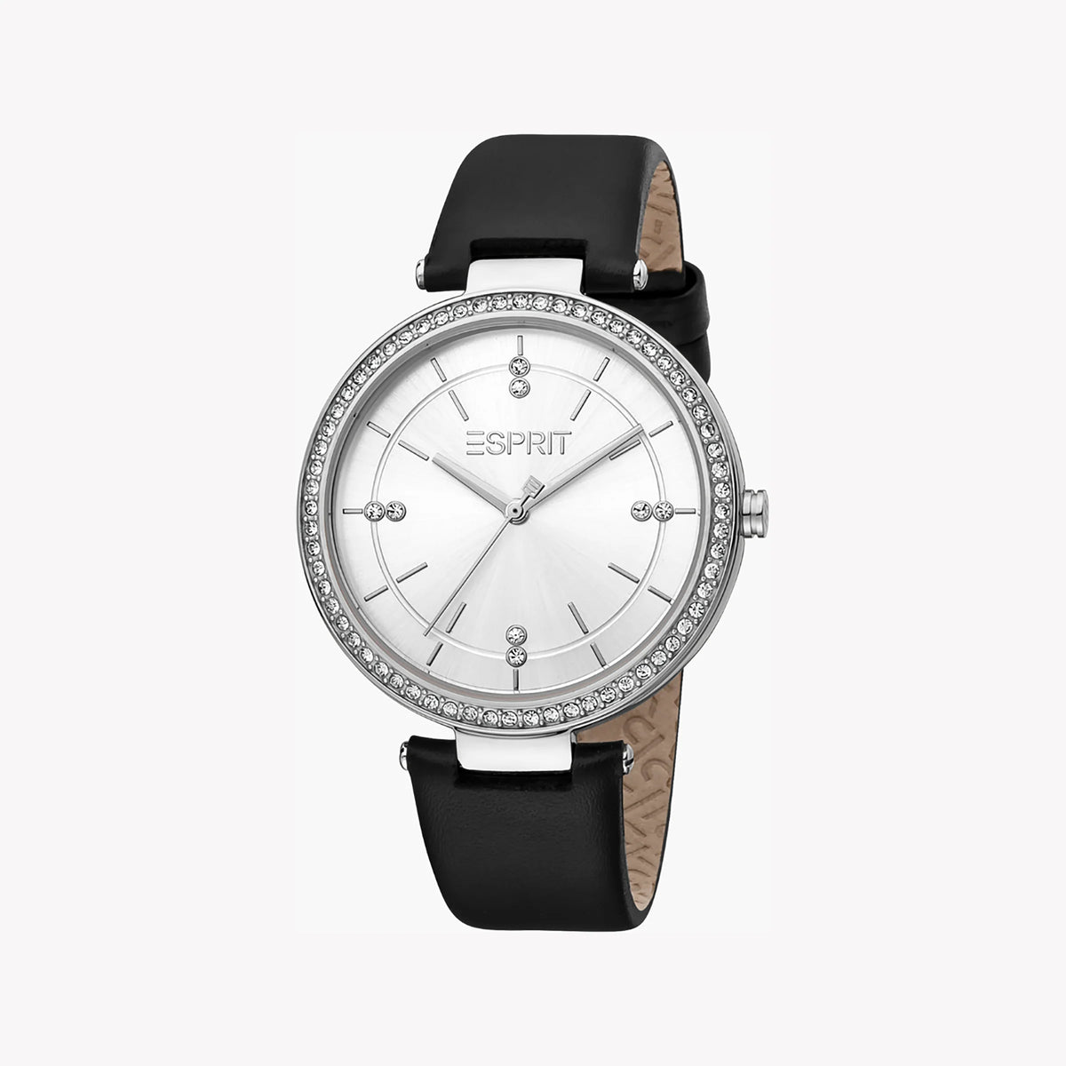 ESPRIT Women's Watch with Silver Stainless Steel Case and Black Leather Band