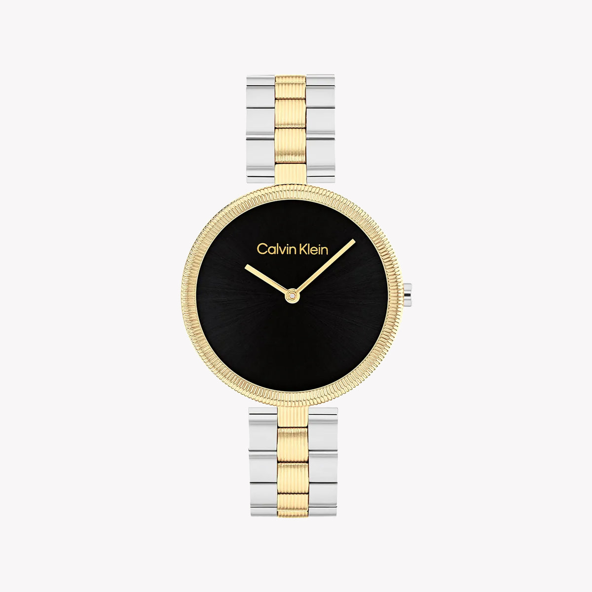 CK CALVIN KLEIN NEW COLLECTION - ELEGANT SLEEK SILVER & GOLD WOMEN'S WATCH with BOLD BLACK DIAL & 3 ATM WATER RESISTANCE