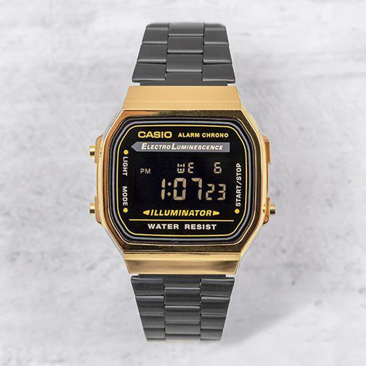 CASIO A168WEGB-1B GOLD EDGE - SPORTY DIGITAL TIMEPIECE Unisex Watch with black stainless steel band and striking gold case-i-Watch-2