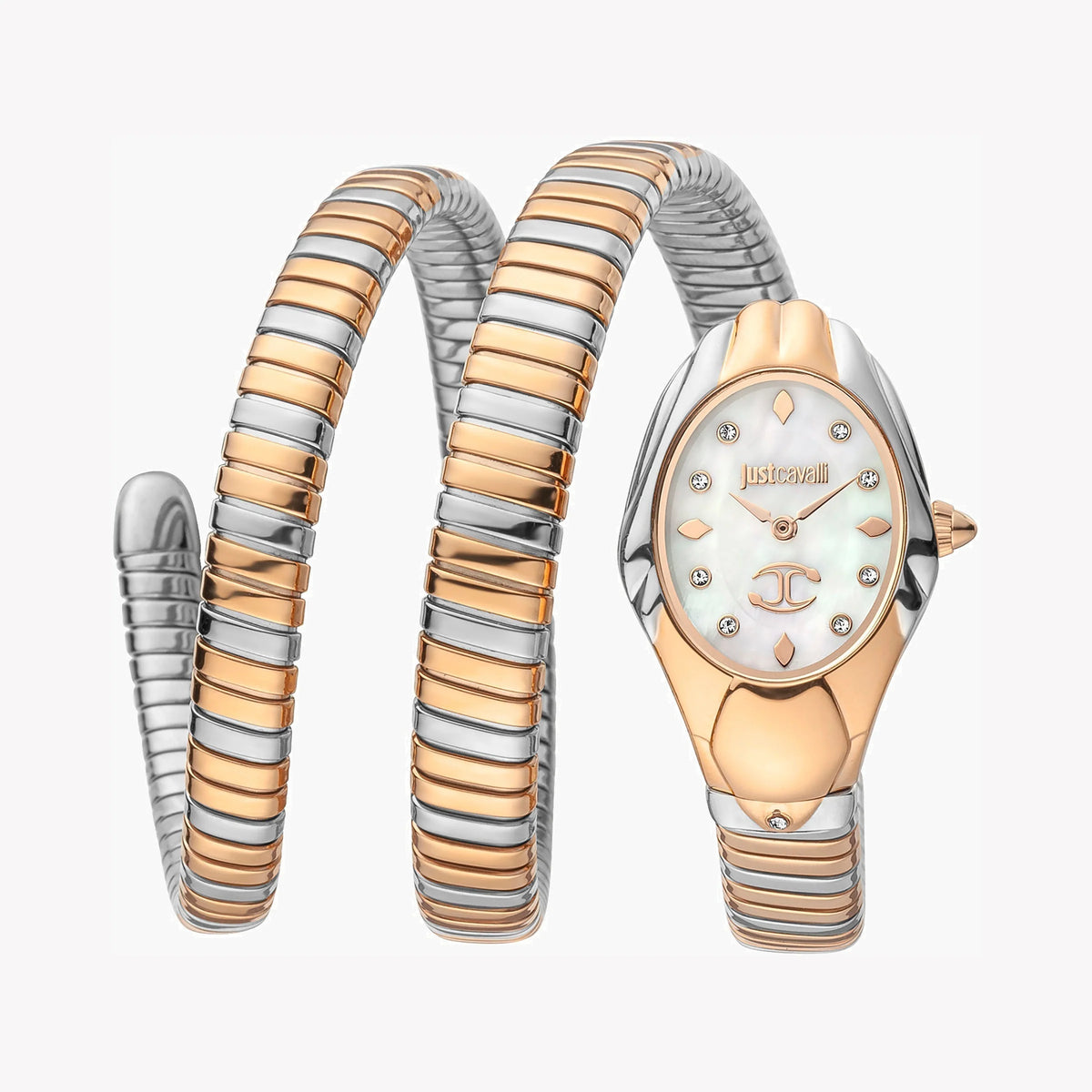 JUST CAVALLI Women's Watch with Silver & Rose Gold Stainless Steel Case and Silver & Rose Gold Stainless Steel Band