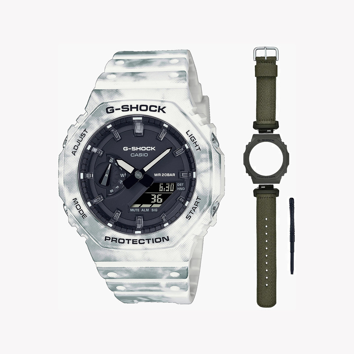 CASIO G-SHOCK GAE-2100GC-7ADR - ADVENTURE AWAITS MEN'S WATCH with White Resin Band & Digital Dial
