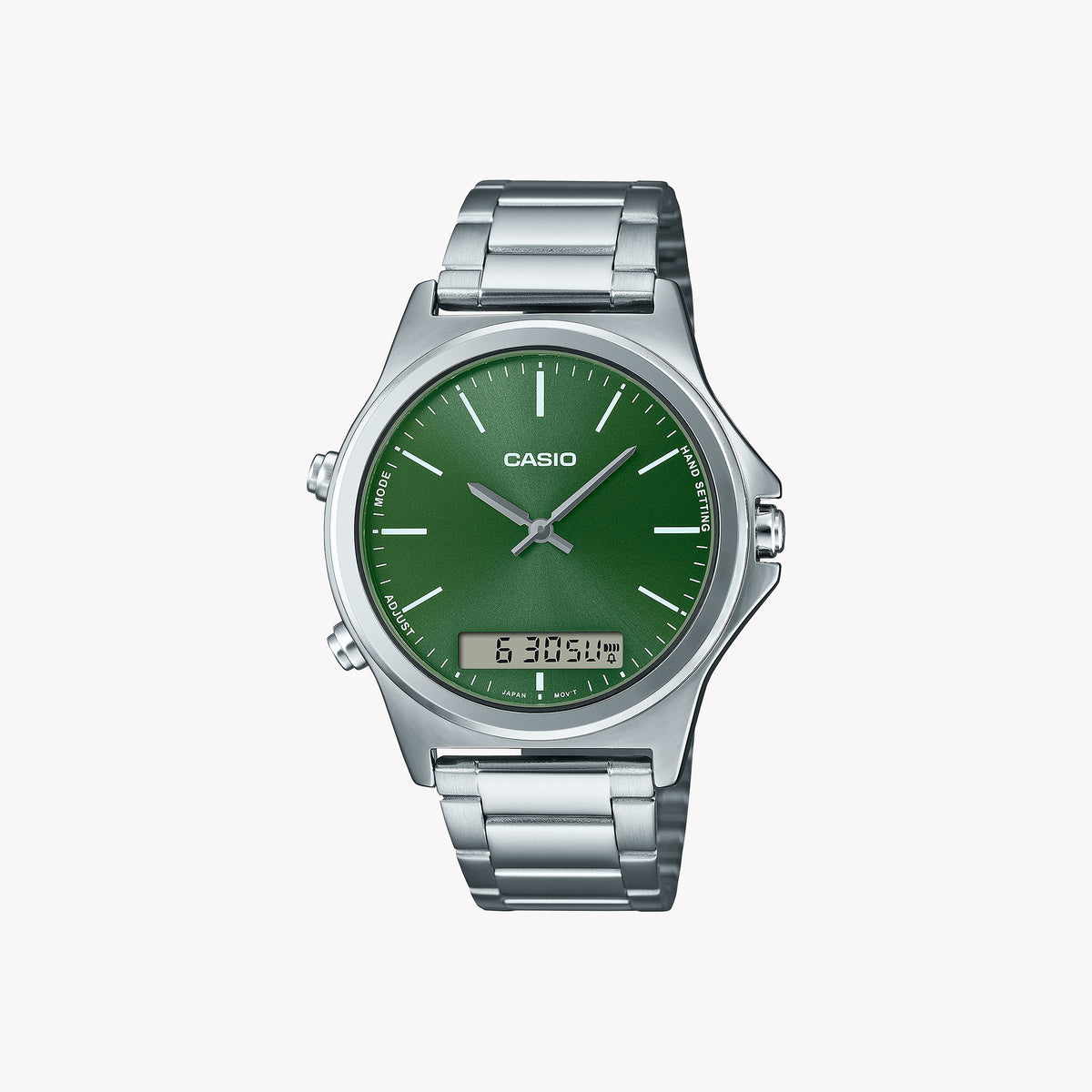 CASIO MTP-VC01D-3E ADVENTURER - STYLISH GREEN DIAL MEN'S WATCH WITH STAINLESS STEEL BAND