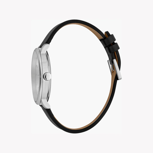 ESPRIT MEN'S STYLISH TIMEPIECE - BLACK LEATHER BAND & SILVER DIAL ELEGANCE-i-Watch-2