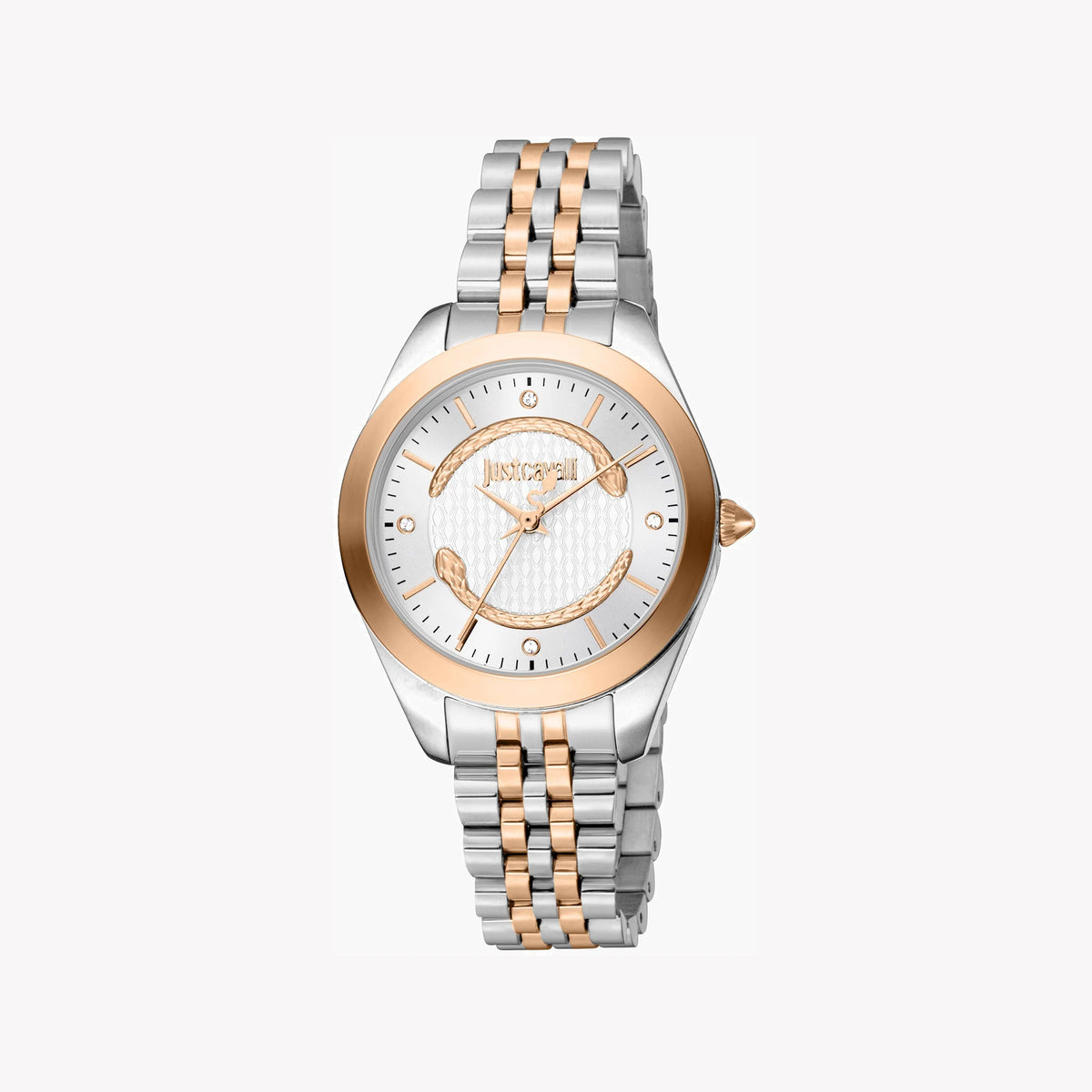 JUST CAVALLI Women's Watch with Silver & Rose Gold Stainless Steel Case and Silver & Rose Gold Stainless Steel Band