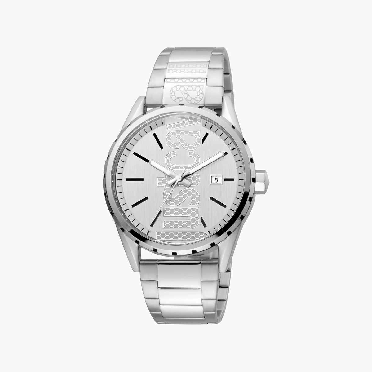JUST CAVALLI MENS WATCH - SILVER STAINLESS STEEL ELEGANCE WITH 42MM ROUND DIAL