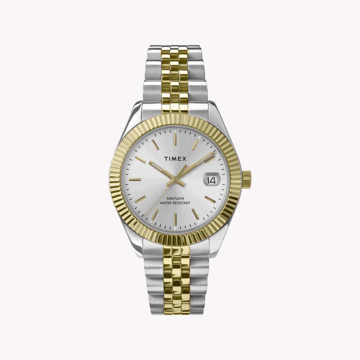 TIMEX WOMEN'S LEGACY TWO-TONE STAINLESS STEEL WATCH - ELEGANT TIMEPIECE WITH DATE AND WATER RESISTANCE