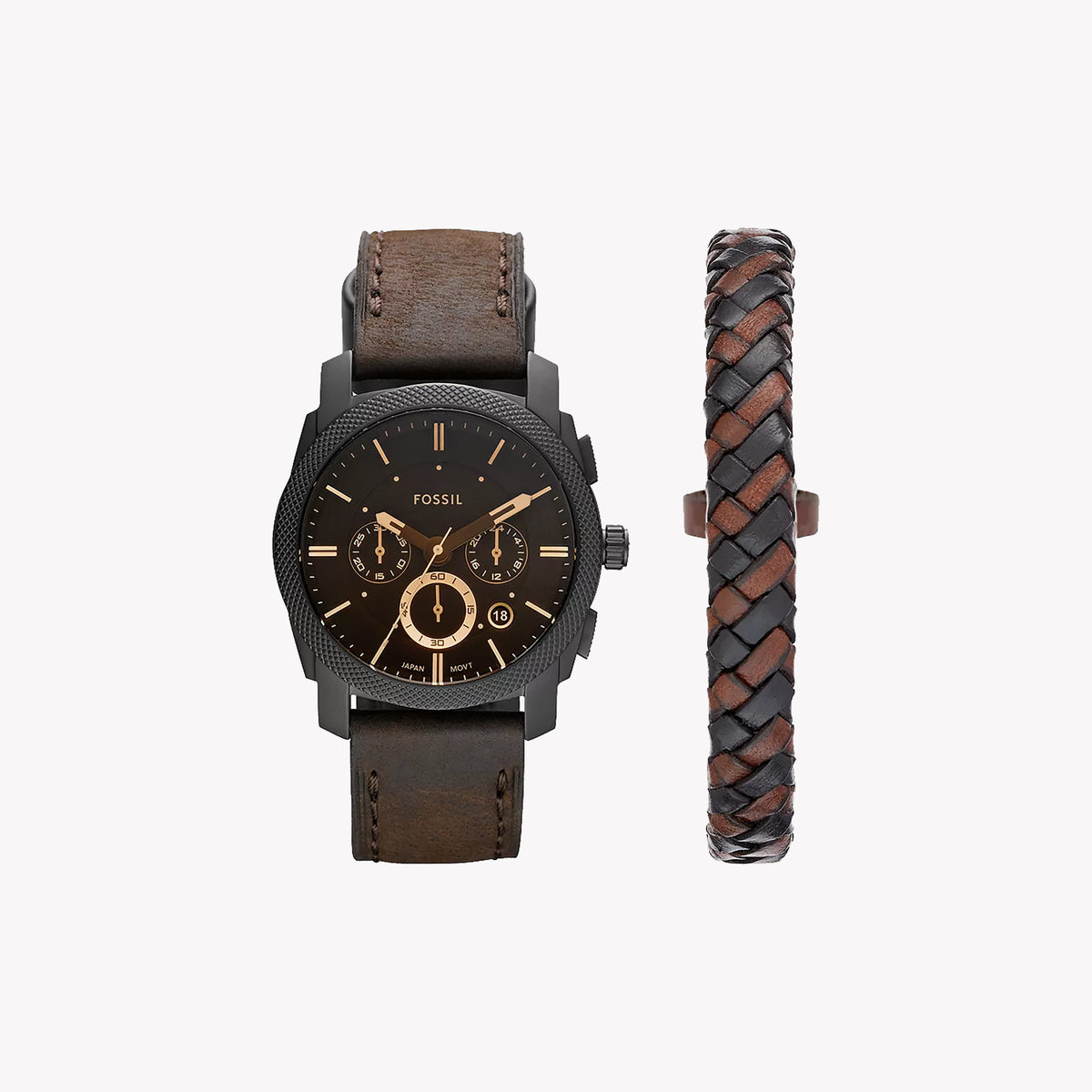 FOSSIL FS5251SET - TIMELESS ELEGANCE IN STAINLESS STEEL & DARK BROWN LEATHER