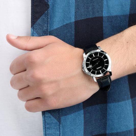 CASIO MTP-V004L-1AUDF - ELEGANT TIMEKEEPER - CLASSIC BLACK DIAL & LEATHER BAND Men's Watch-i-Watch-2