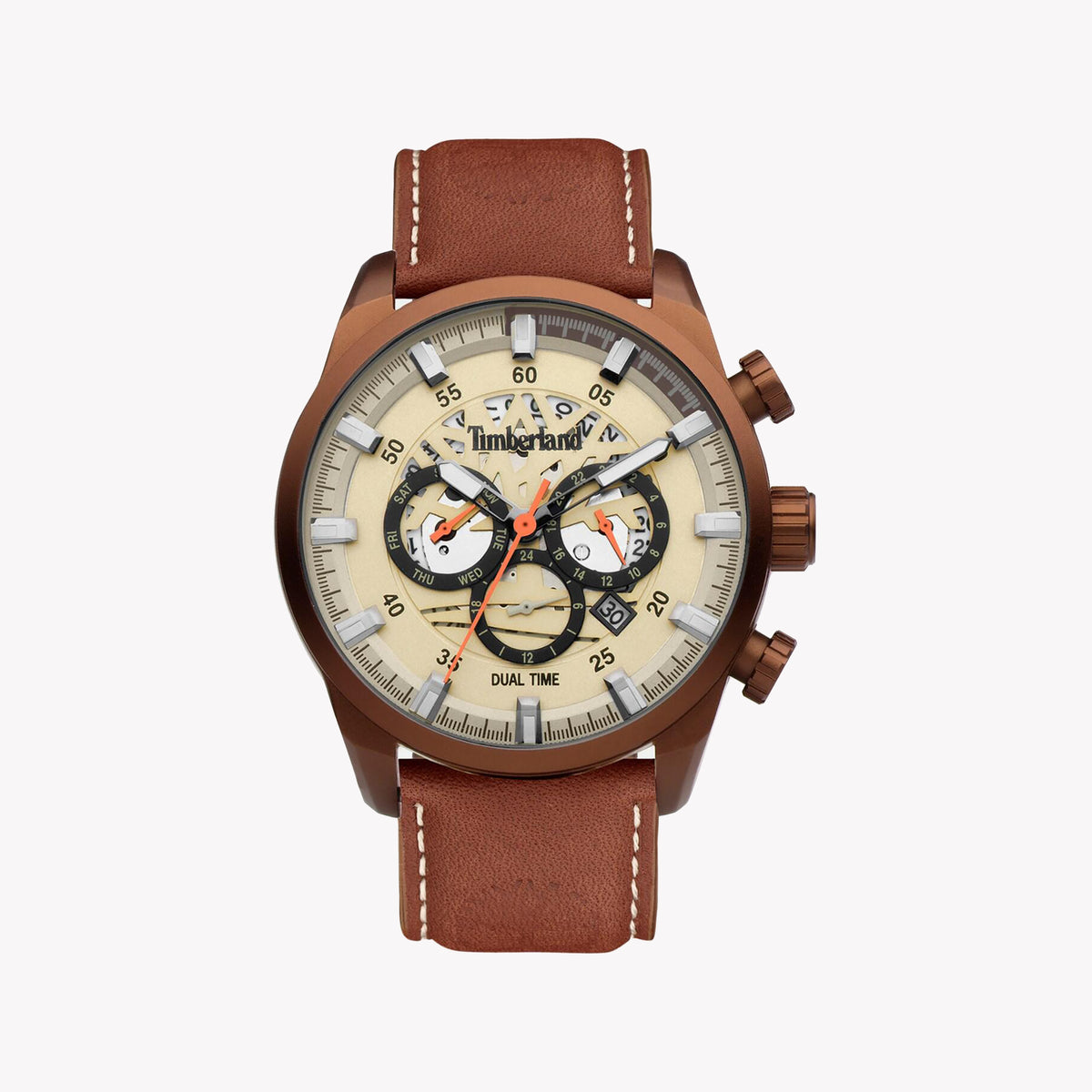 TIMBERLAND TDWGF2100604 RUGGED ELEGANCE - MEN'S WATCH WITH BROWN LEATHER BAND & BEIGE DIAL