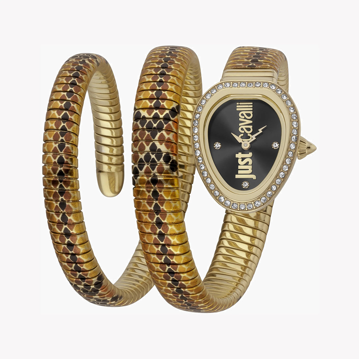 JUST CAVALLI Women's Watch with Gold Stainless Steel Case and Gold & Brown & Black Stainless Steel Band