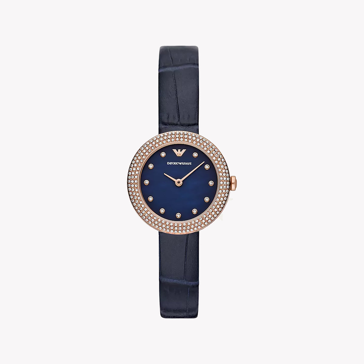 EMPORIO ARMANI AR11434 - TIMELESS ELEGANCE: BLUE LEATHER-STRAPPED WOMEN'S WATCH