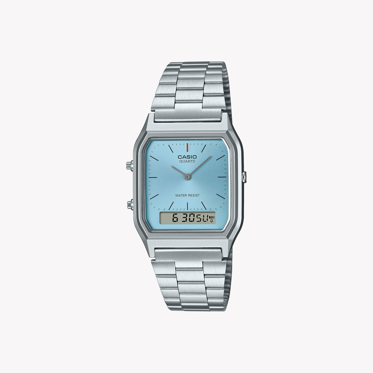 CASIO Women's Watch with Silver Chrome Plated Resin Case and Silver Stainless Steel Band