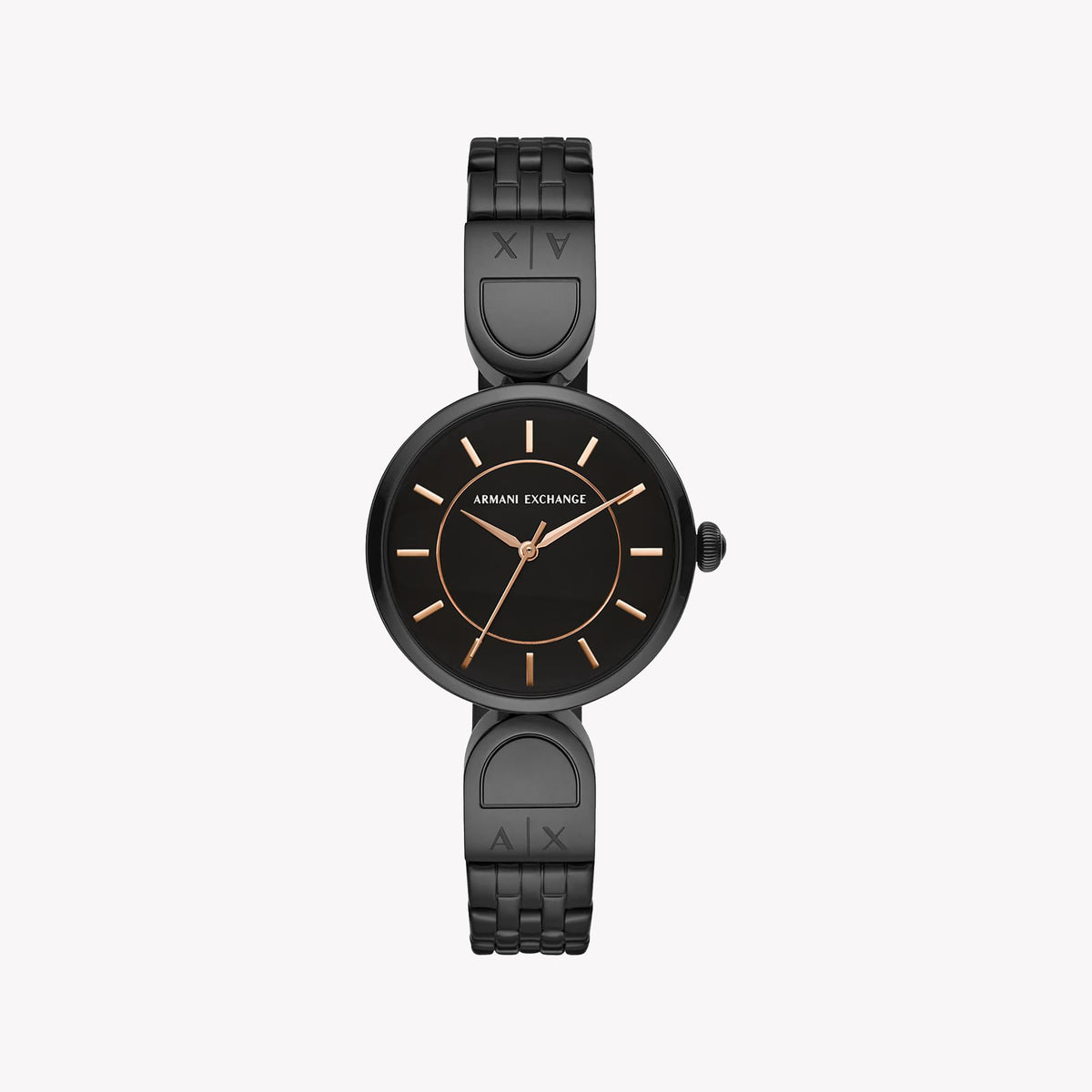 ARMANI EXCHANGE AX5380 BLACK ELEGANCE - COMPACT SOPHISTICATION UNISEX WATCH with stainless steel band and striking black dial