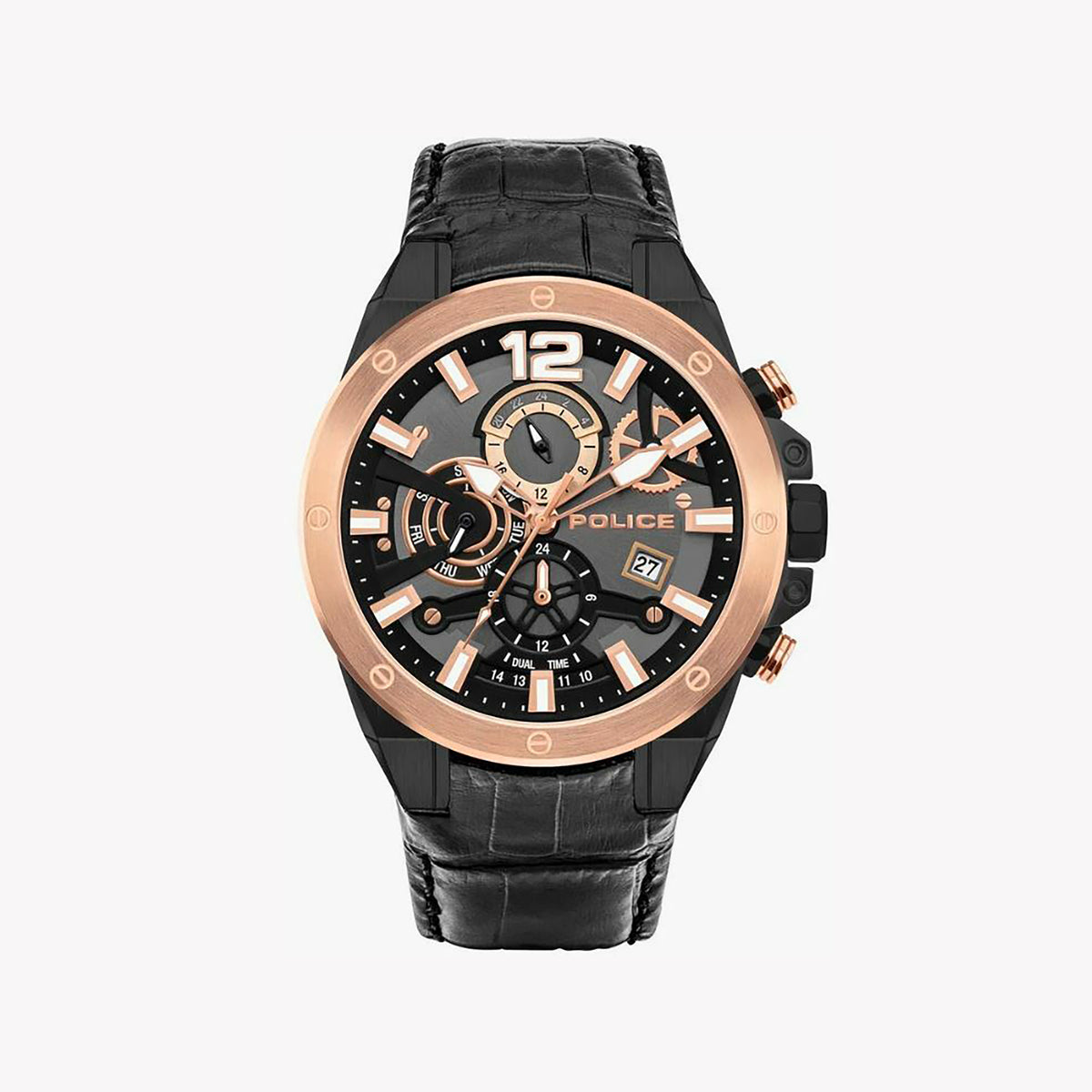 POLICE PL-15711JSBR_61 - RUGGED ROSE GOLD ELEGANCE MEN'S WATCH WITH BLACK LEATHER STRAP