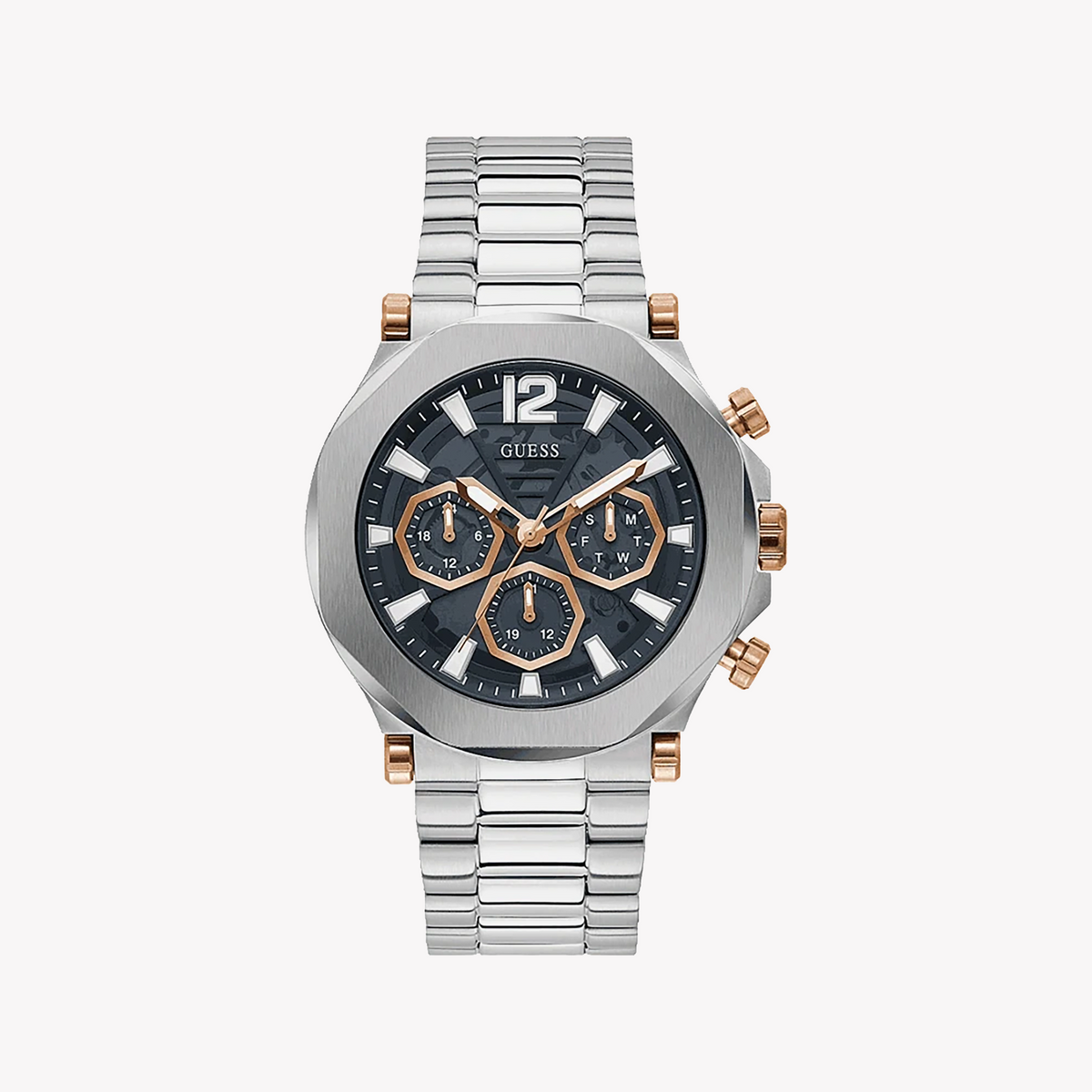 GUESS GW0539G1 BOLD PERFORMANCE - STYLISH SILVER MEN'S QUARTZ WATCH WITH BLACK DIAL