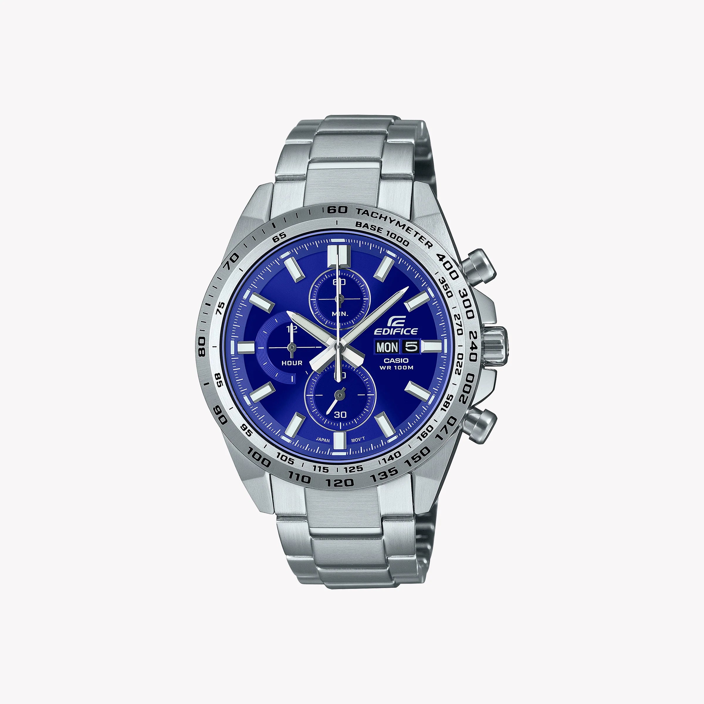 Casio Men's Silver Stainless Steel Watch, Blue Dial Efr-574d