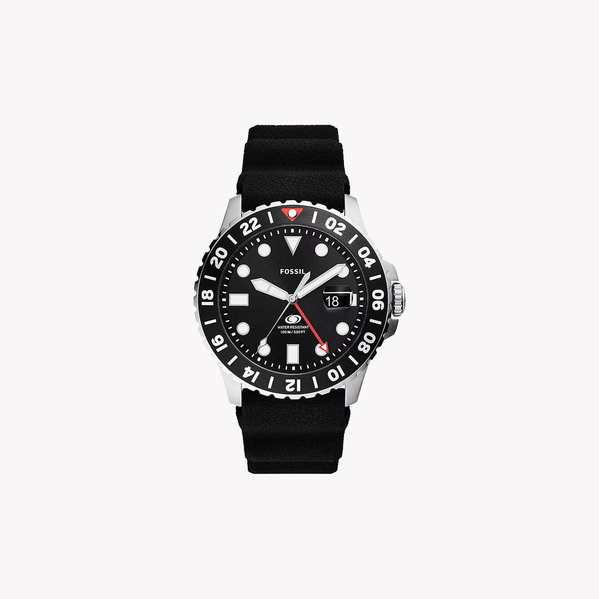FOSSIL FS6036 SLEEK ELEGANCE - MEN'S GMT WATCH WITH BLACK DIAL & SILICONE STRAP