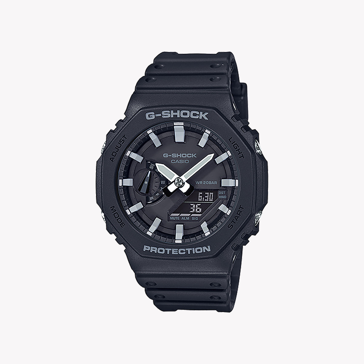 CASIO G-SHOCK GA-2100-1AER OAK DYNAMIC - UNYIELDING STYLE MEN'S WATCH with sleek black resin band and versatile design.