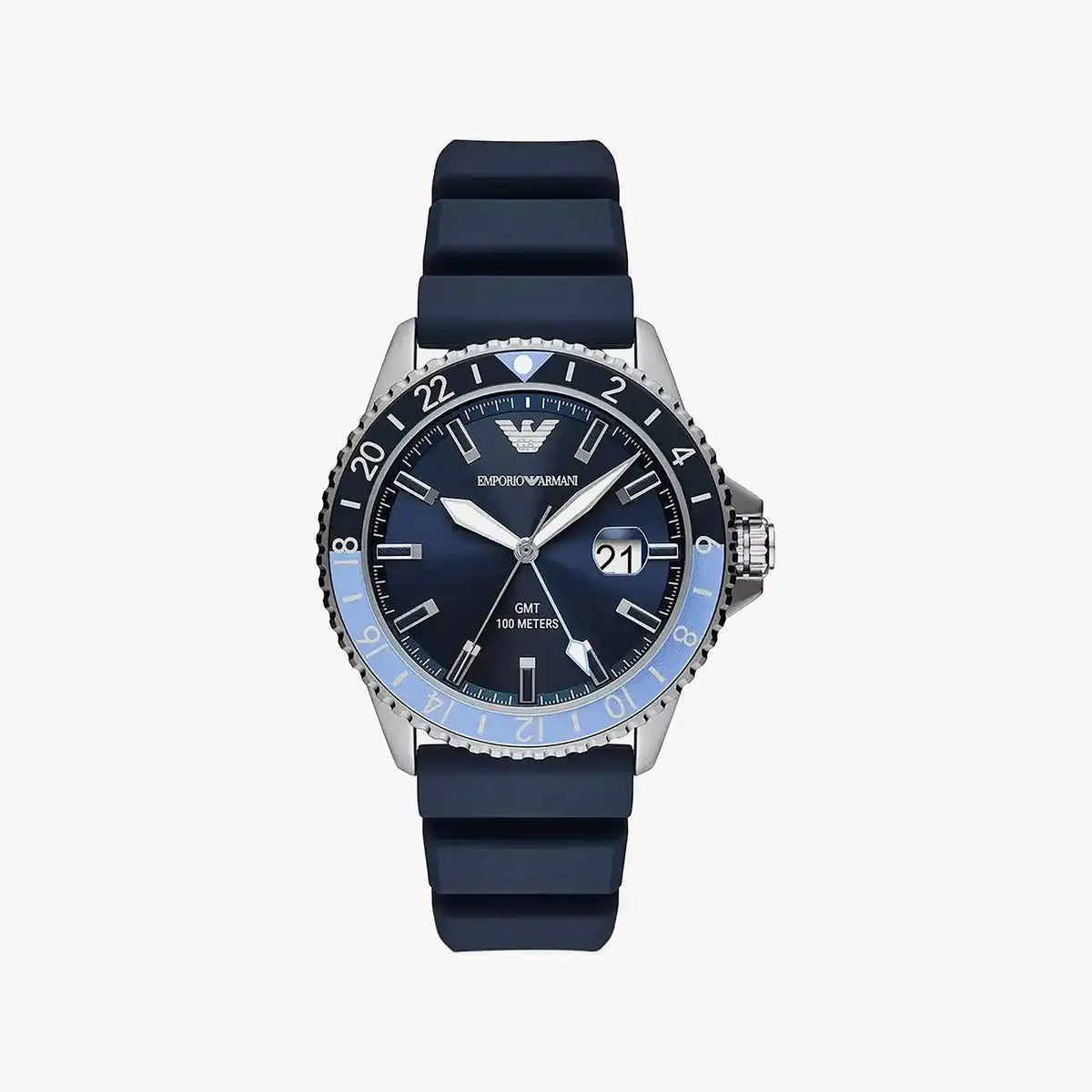 Emporio Armani AR11592 - TIMELESS STYLE MEETS MODERN PERFORMANCE Men's Watch with Silver Case and Blue Silicone Band